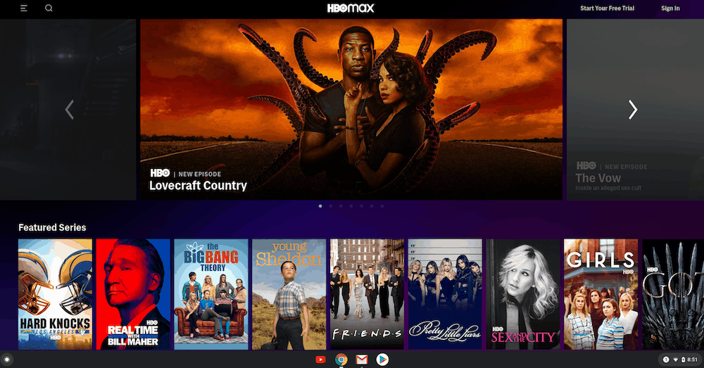 Image of HBO Max Homepage