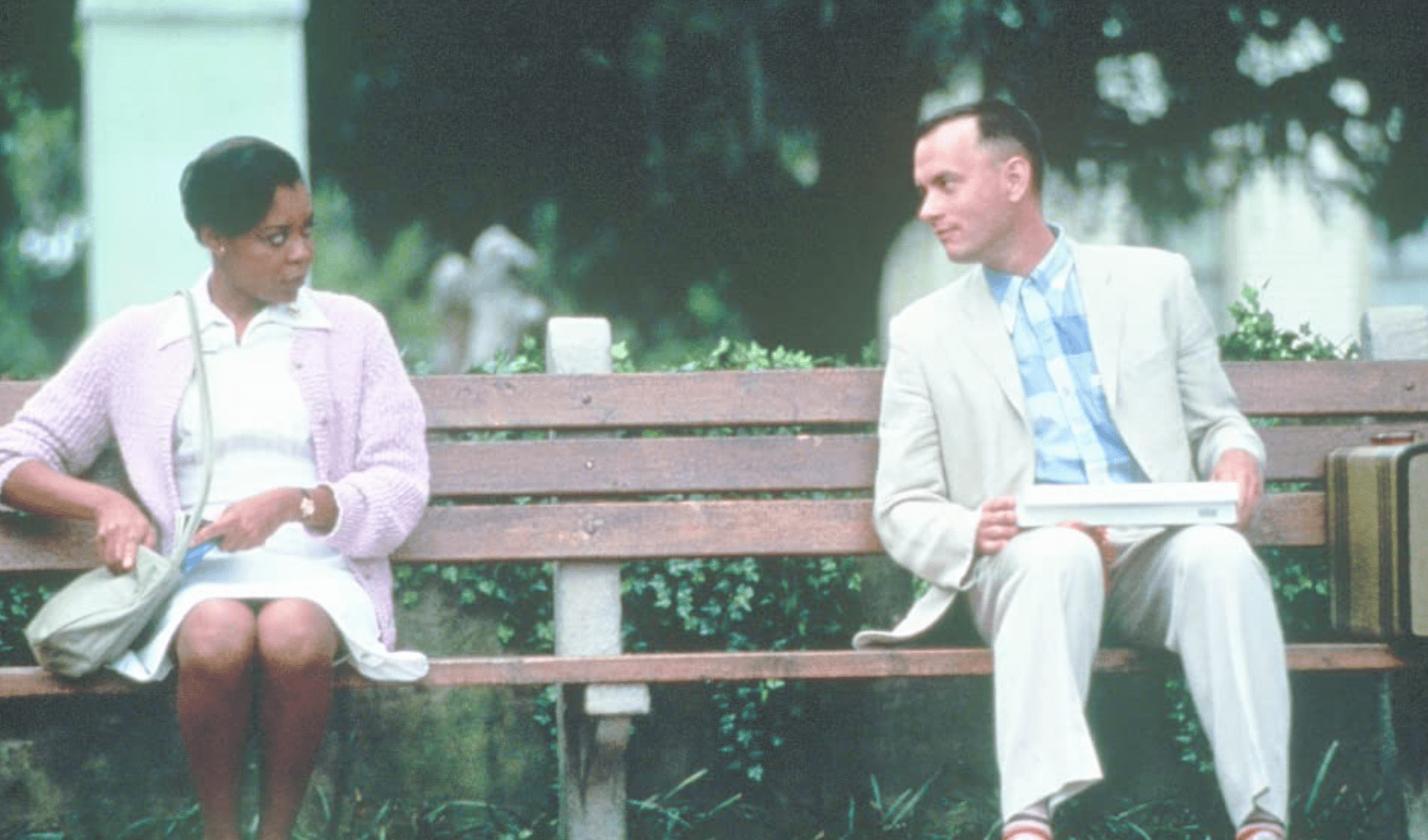 Tom Hanks as the famous Forrest Gump in this scene from Netflix